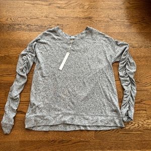 NWT CASLON Nordstrom Grey heather sweater shirred arms size LARGE